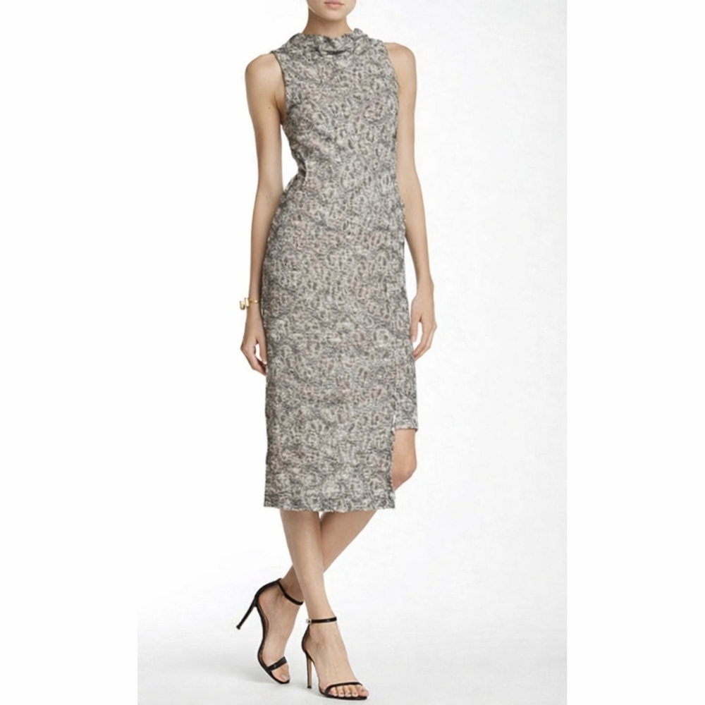 Free People Size S Cora Gray Patterned Asymmetric Midi Dress